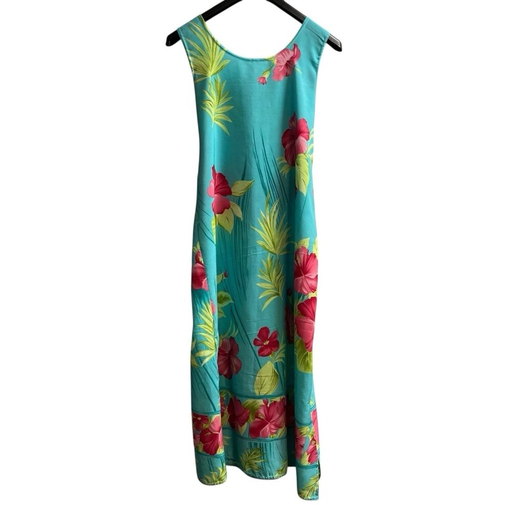 Looking Good Hawaiian Dress Womens S Blue Floral Tropical Maxi Tie Back Vacation